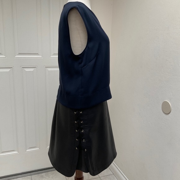 Tibi Leather Two Tone Open Neck Midi Dress Size 6 - Picture 5 of 16